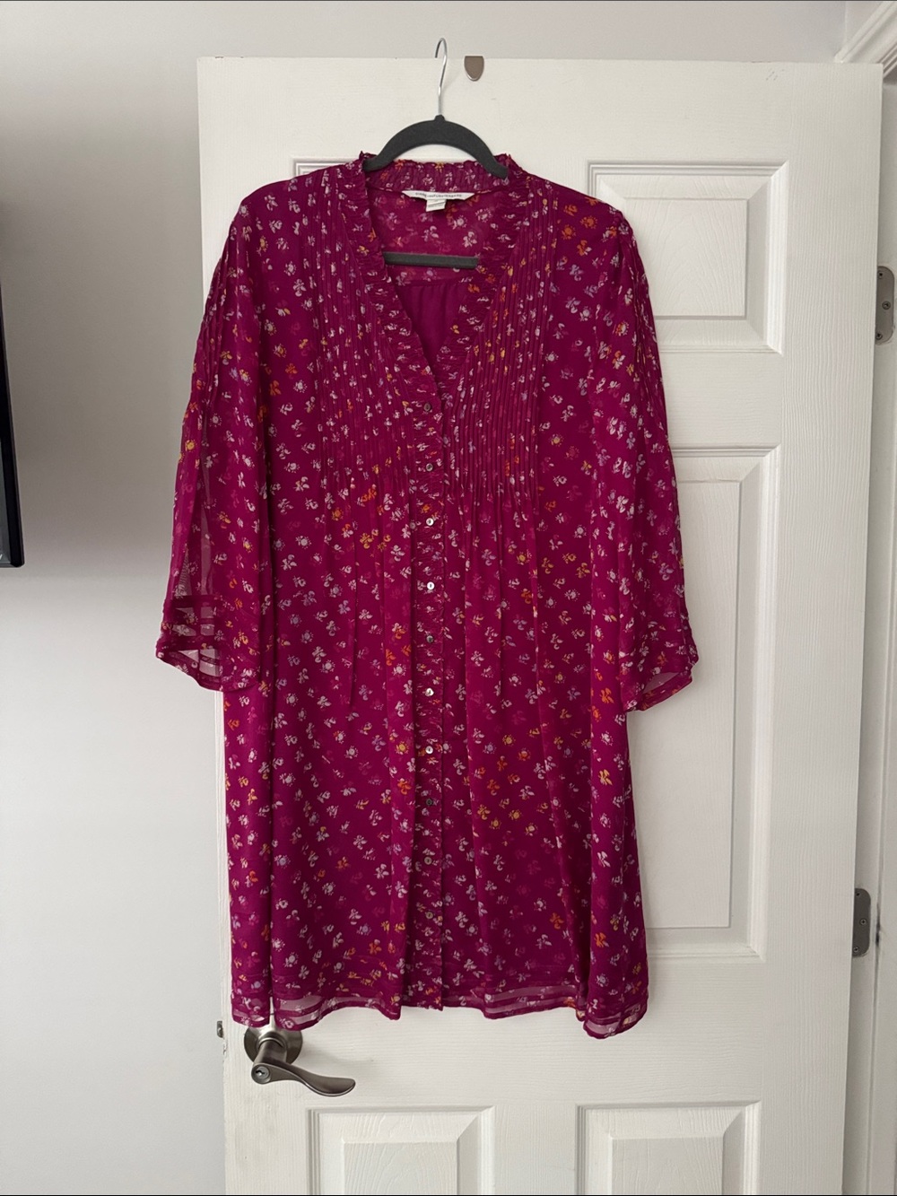 Diane Von furstenberg Lightweight Floral Button-Front Tunic Top - Magenta size